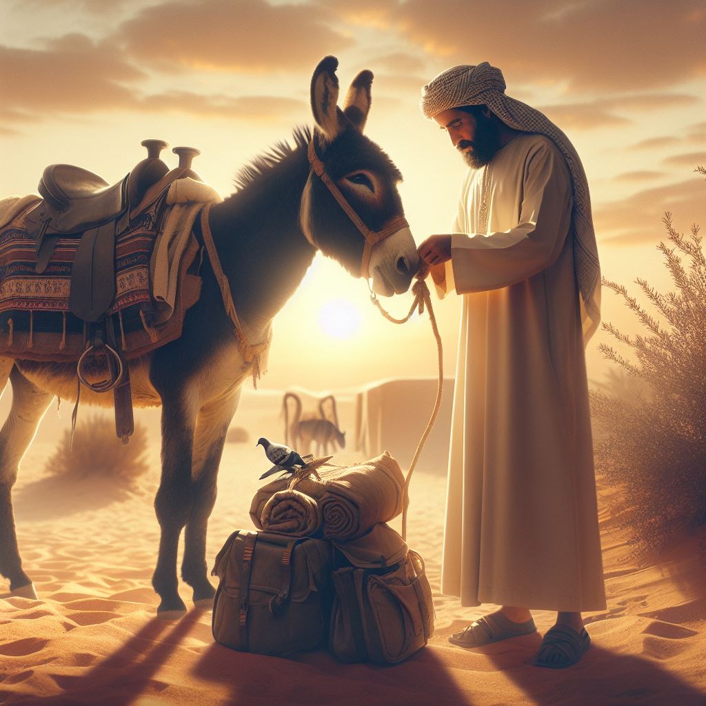 Thumbnail Image Abraham preparing his donkey for a journey early in the morning