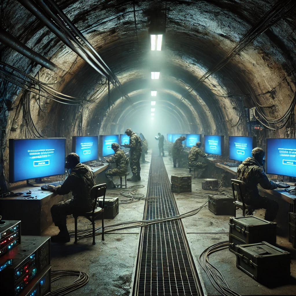 DALL·E 2024-09-18 23.56.28 - A dimly lit underground tunnel that resembles a command center wi...png