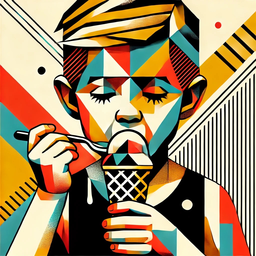 DALL·E 2024-09-19 13.40.07 - A child eating ice cream, illustrated in a geometric vector style...jpg