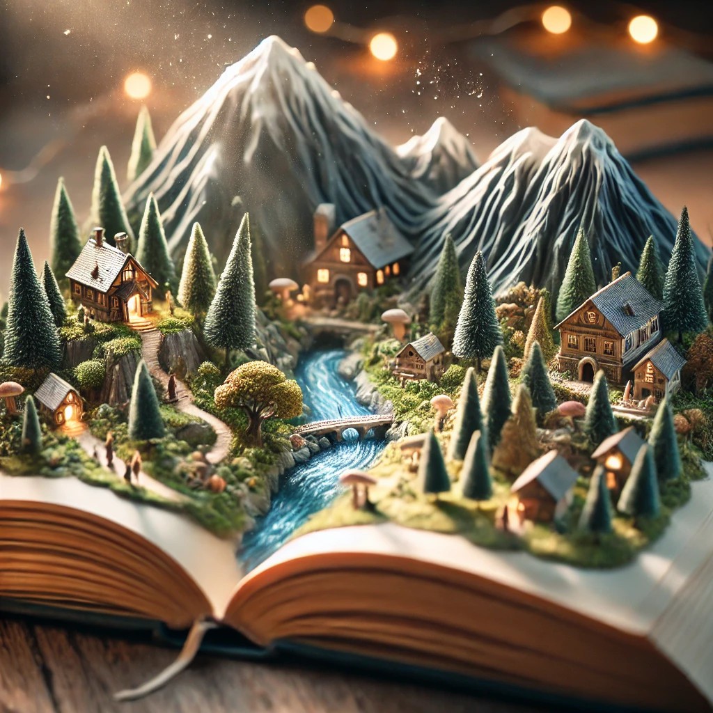 DALL·E 2024-11-03 02.15.47 - A detailed, miniature world scene inside an open book. The scene ...jpg