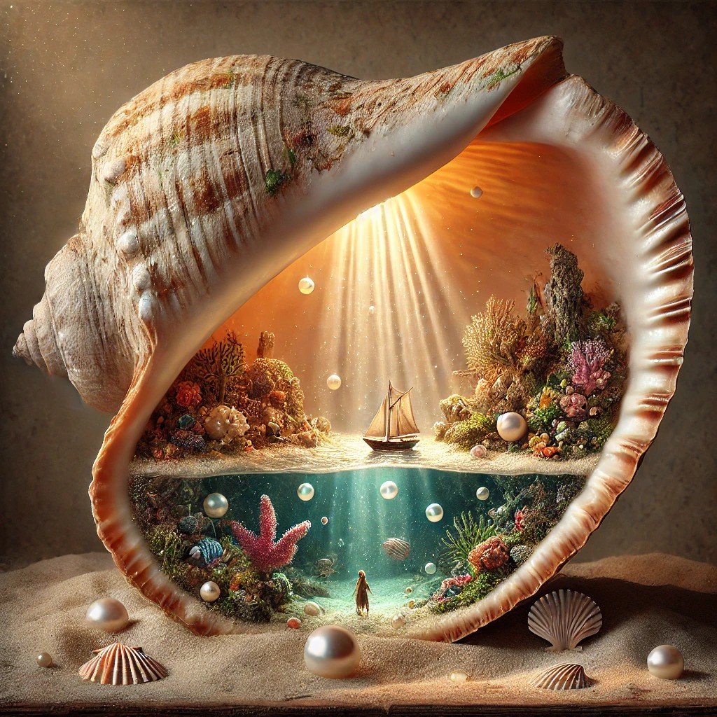 DALL·E 2024-11-03 12.54.16 - A partially open, aged seashell reveals a magical miniature ocean...jpg