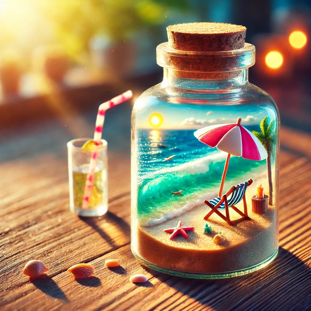 DALL·E 2024-11-03 17.03.17 - A highly detailed miniature beach scene inside a glass bottle pla...jpg