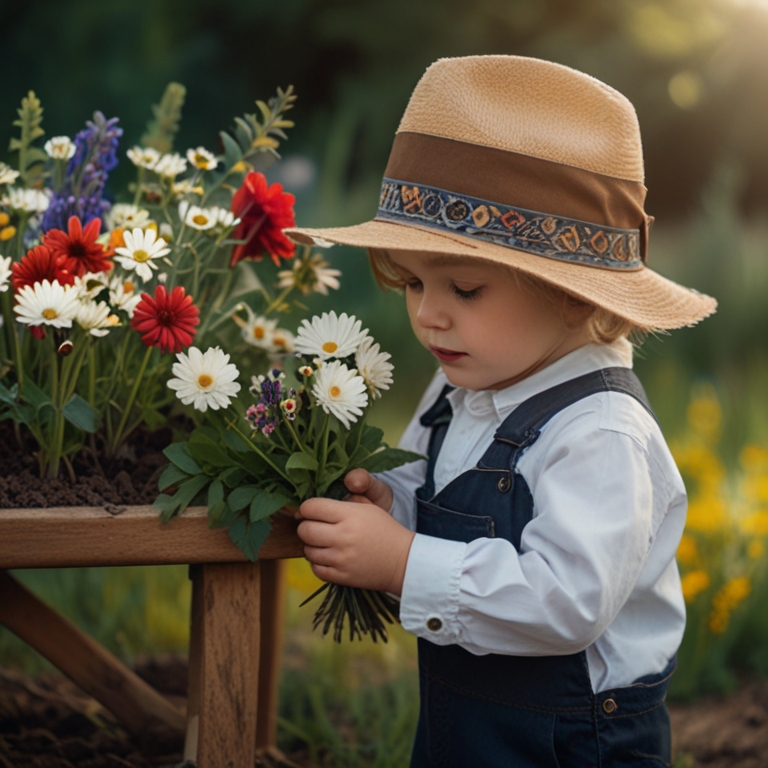 Default_A_boy_with_a_hat_on_his_head_picks_flowers_and_gathers_0.jpg