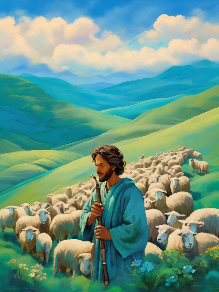 Default_A_shepherd_plays_the_flute_on_a_green_hill_with_many_s_0.jpg