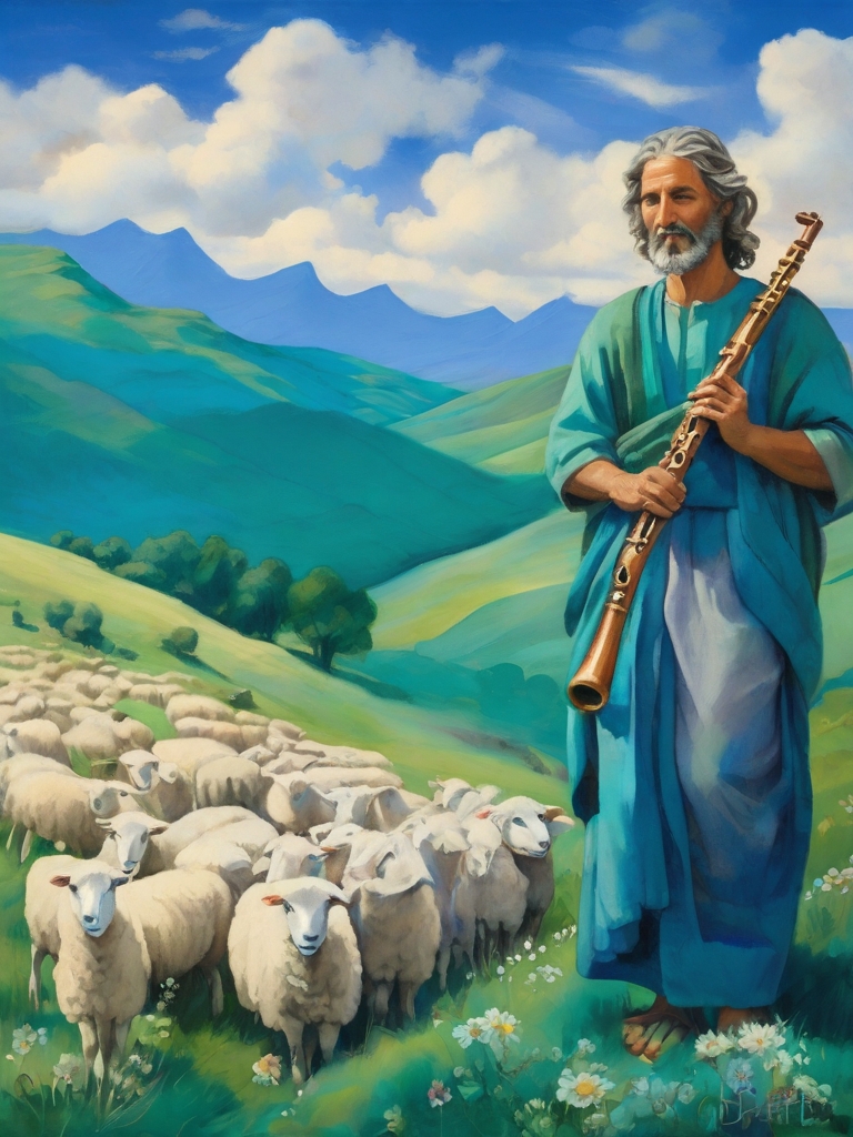 Default_A_shepherd_plays_the_flute_on_a_green_hill_with_many_s_1.jpg