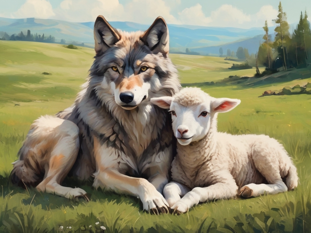 Default_A_wolf_and_a_lamb_sit_on_the_grass_next_to_each_other_3.jpg
