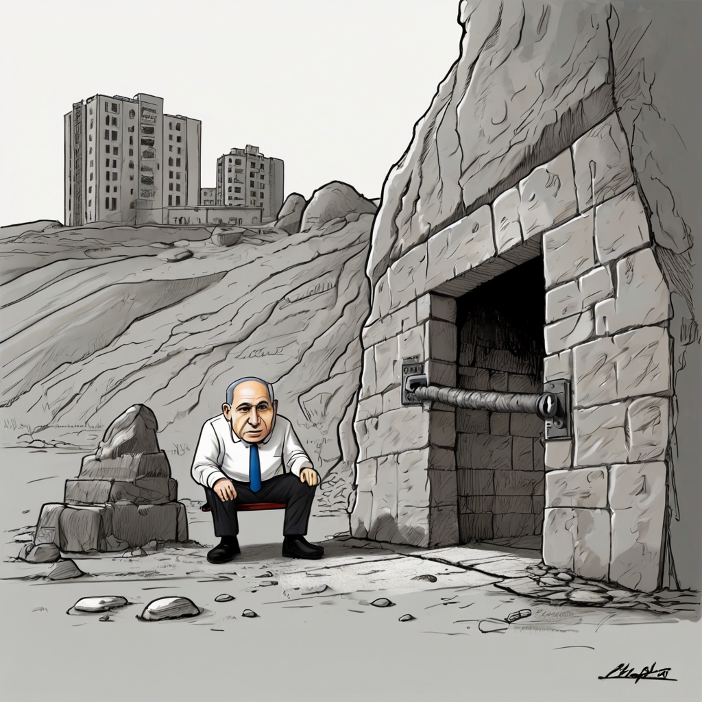 Default_Hand_drawing_caricature_Netanyahu_sitting_trying_to_op_0.jpg