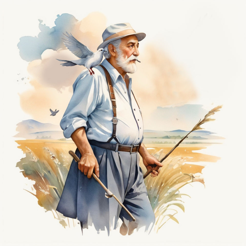 Default_Old_grandfather_with_a_stick_and_on_his_shoulder_a_fly_0.jpg