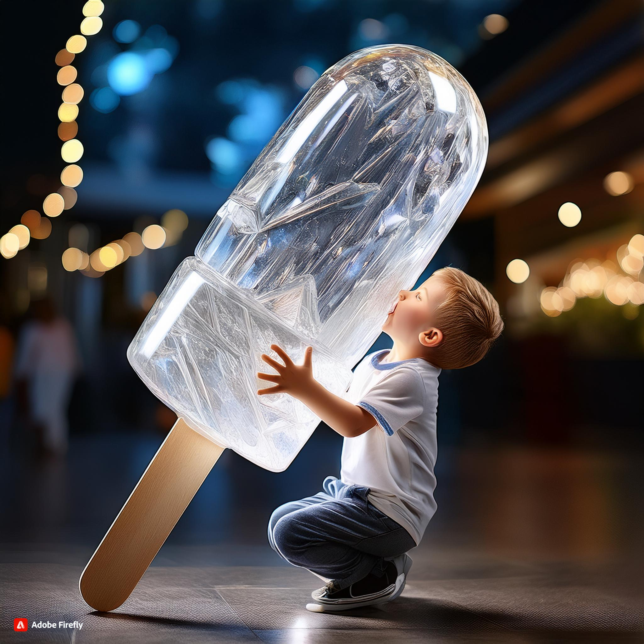 Firefly A boy licking a giant ice cream is made of transparent and sparkling crystal 44427.jpg