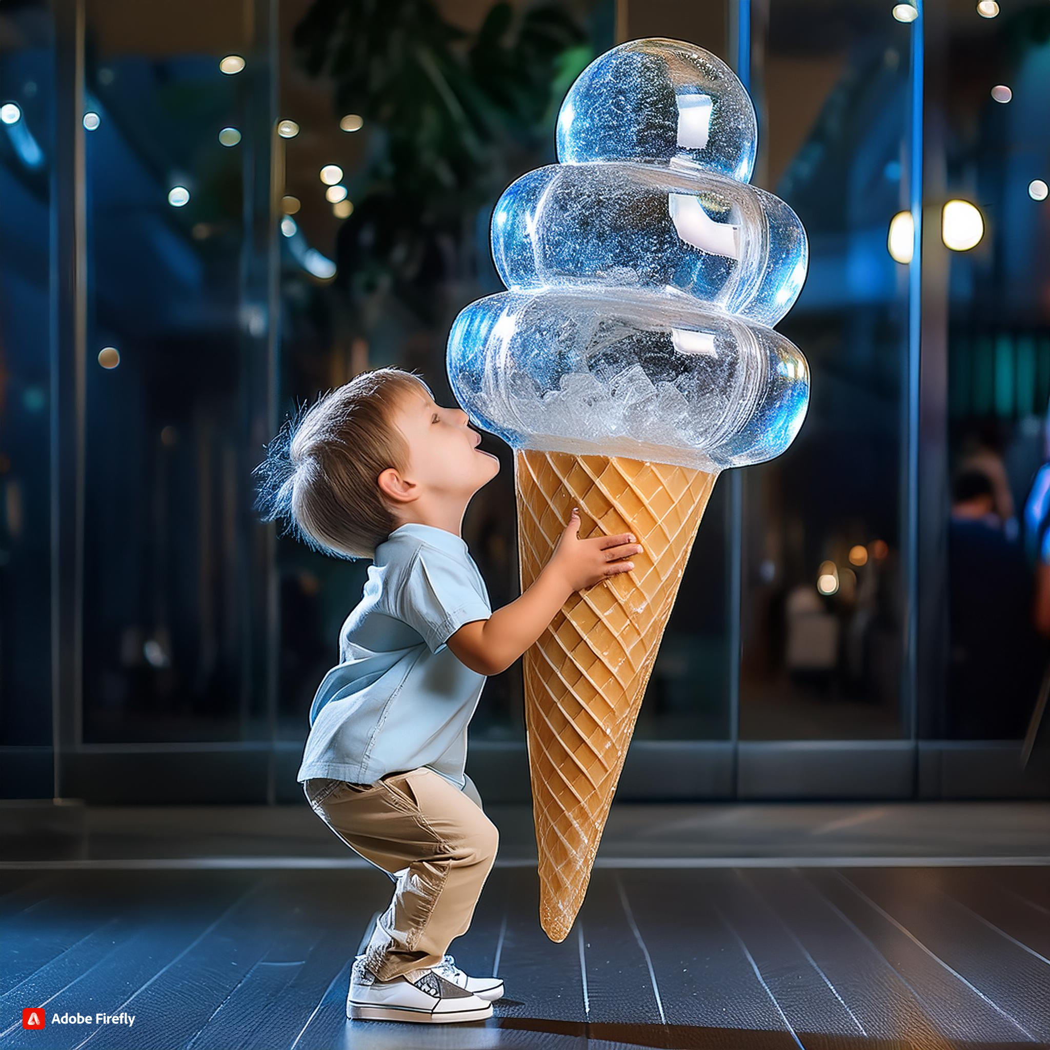 Firefly A boy licking a giant ice cream is made of transparent and sparkling crystal 81068.jpg