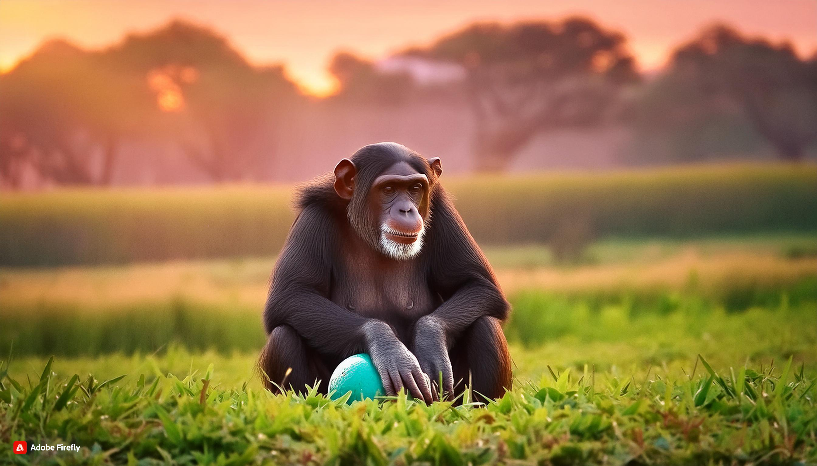 Firefly Create for me a picture of a chimpanzee monkey playing in the daylight ball, the backg...jpg