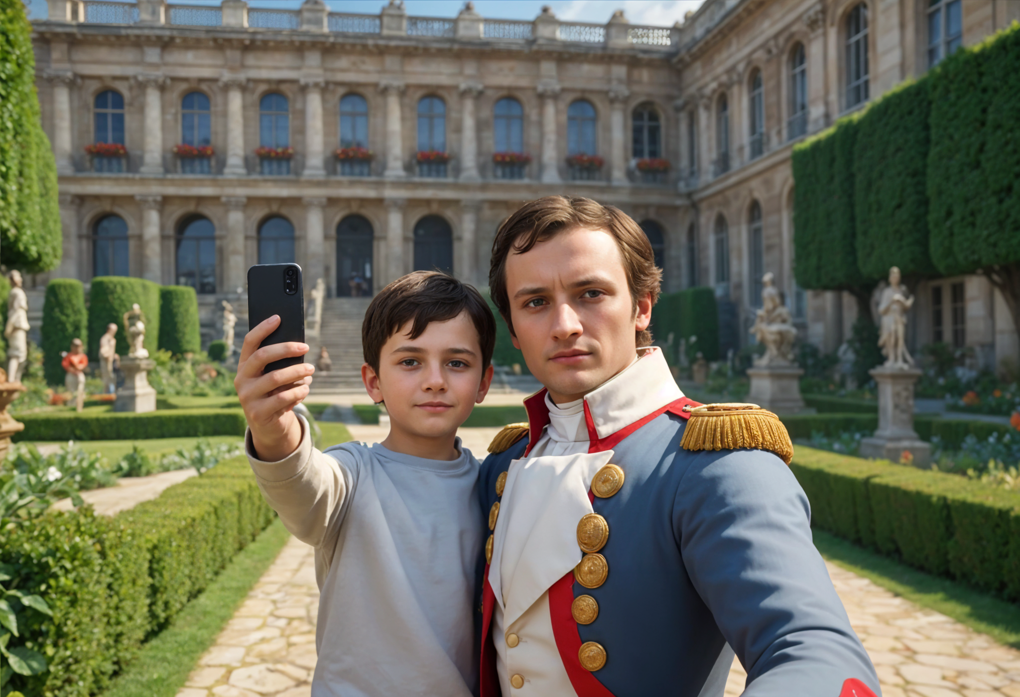 pikaso_texttoimage_Napoleon-takes-a-selfie-with-a-fiveyearold-boy-in-.png