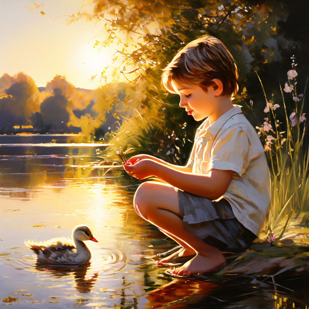 youth-hand-feeding-an-eager-duckling-by-the-serene-shoreline-reflective-lake-glistening-in-th...jpeg