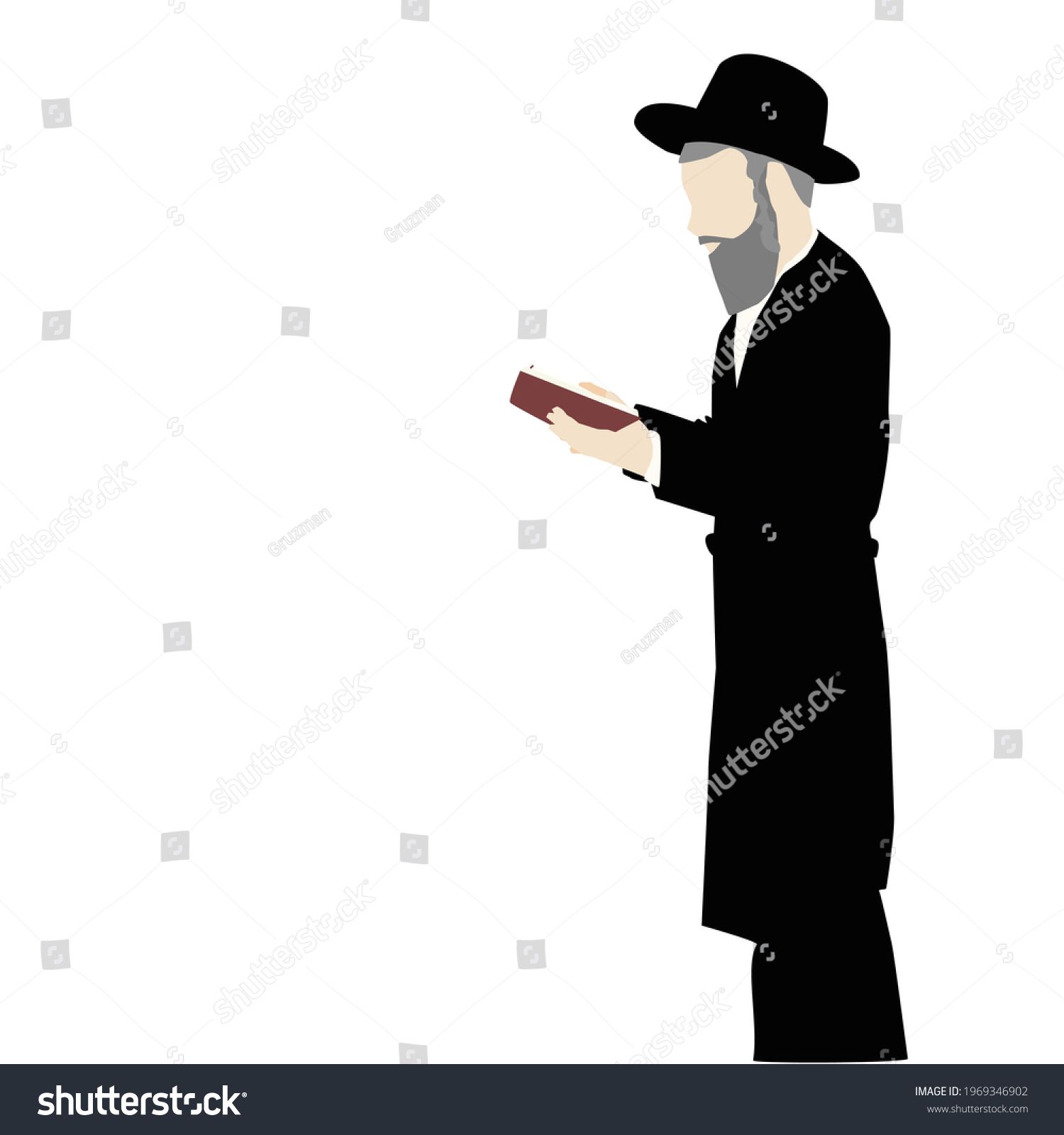 ציור וקטורי להורדה של אברך חסיד חסידי מגבעת כובע סאמט מתפלל מהסידור מחזיק סידור תפילה ביד חליפ...jpg