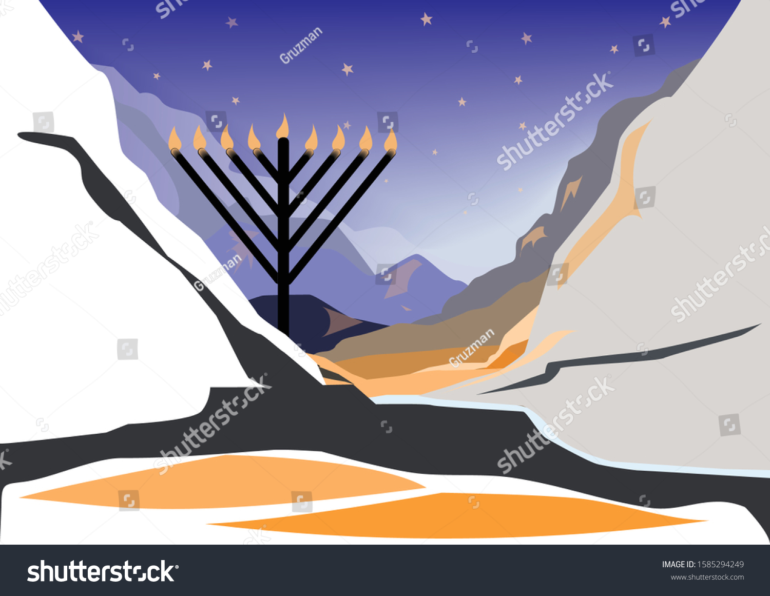 Vector-hanukkah--illustration-silhouette-of-a-black-menorah-חנוכיה בשלג 1585294249