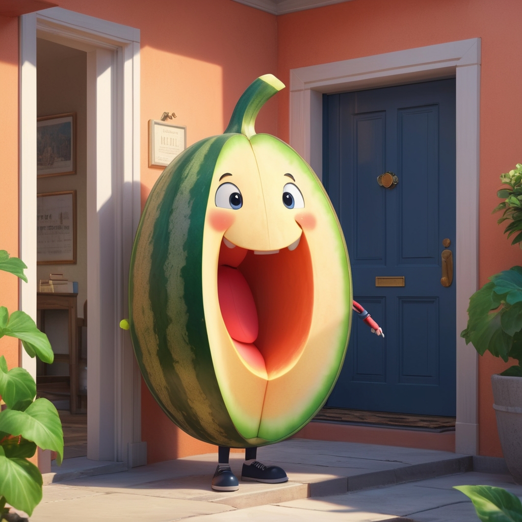 AlbedoBase_XL_A_cartoon_melon_fruit_stands_in_the_doorway_of_a_0.jpg