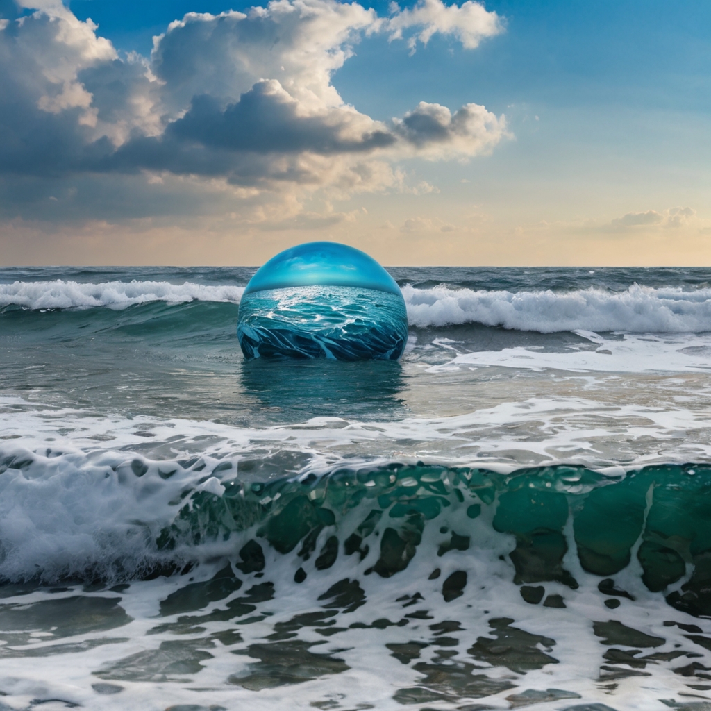 A very beautiful sea with waves in the shape of a big ball