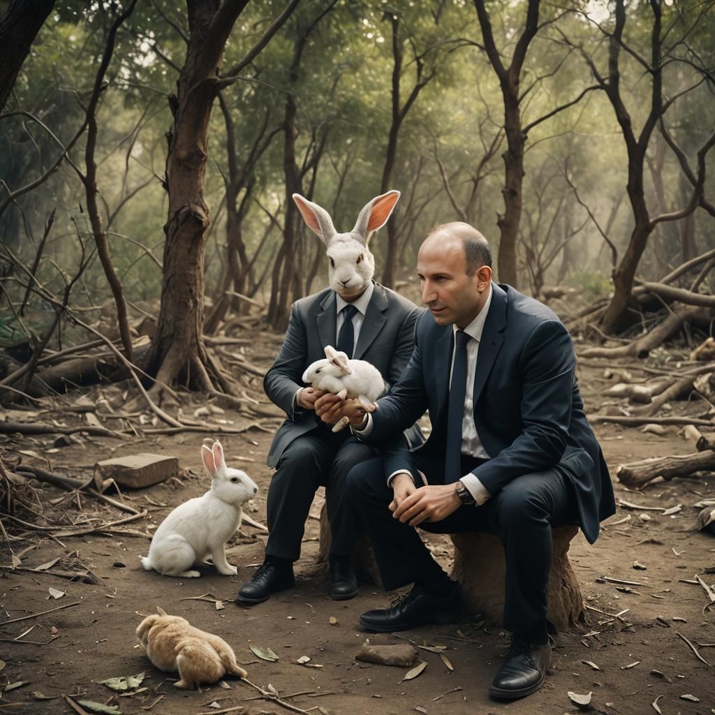 Former Israeli Prime Minister Naftali Bennett holds a rabbit