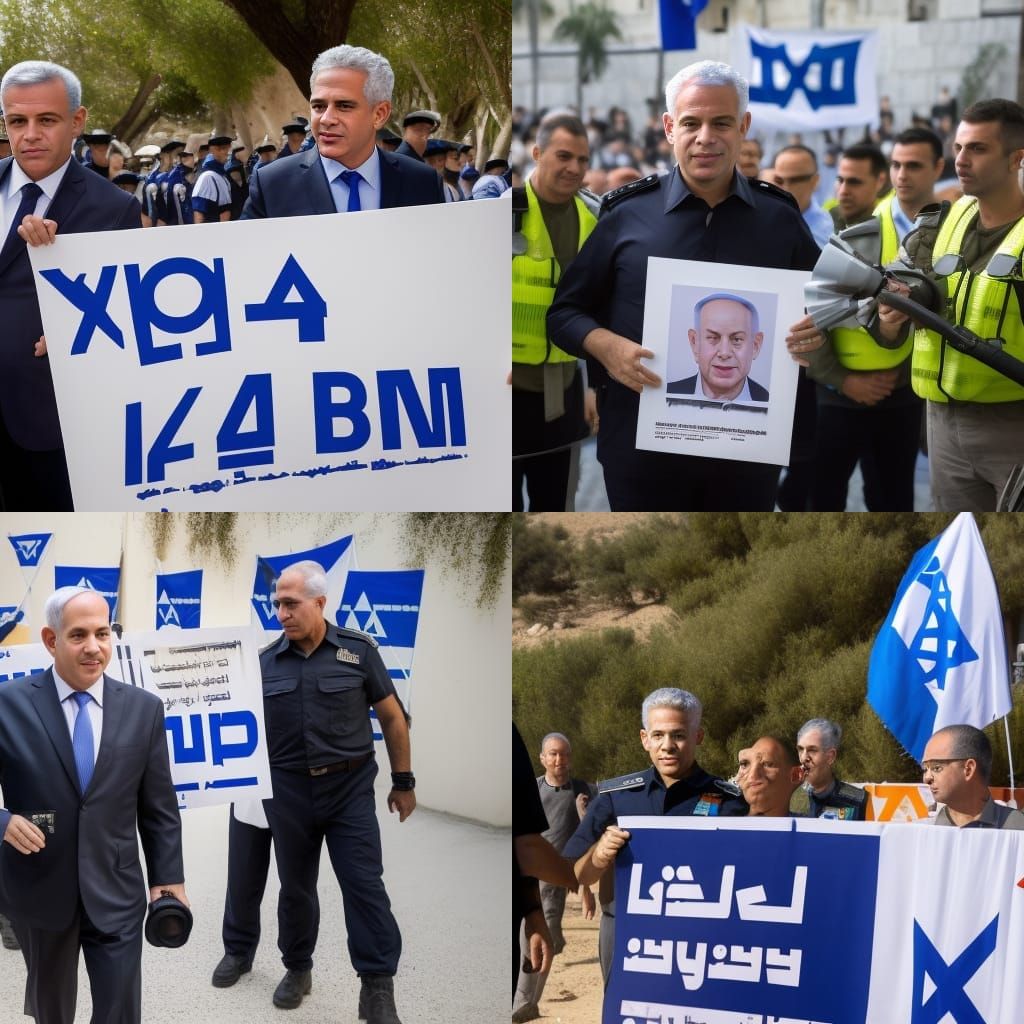 Israel's Defense Minister Yoav Galant is holding a sign that says Arrest Netanyahu and next to him is Yair Lapid