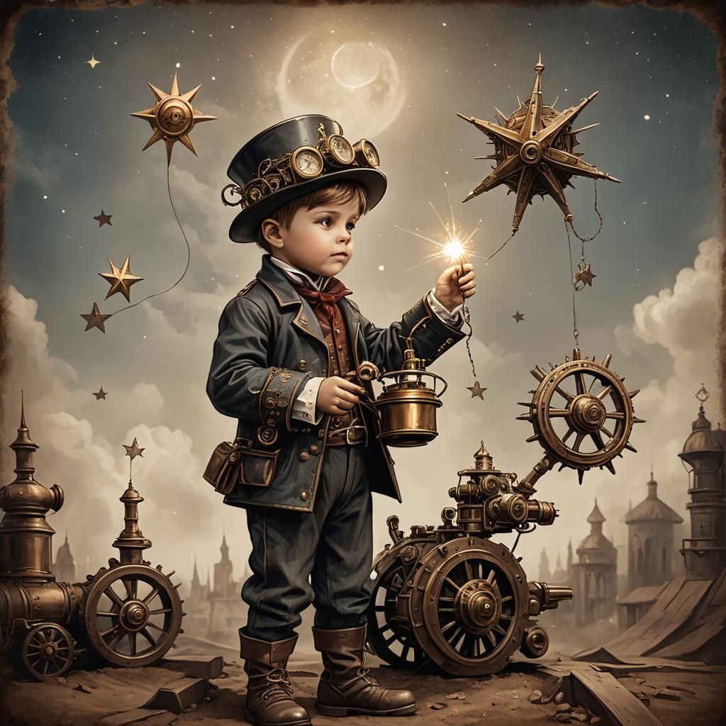 A little boy plucks a star from the sky