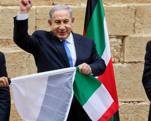 Politician Holding Flag at Outdoor Ceremonial Event