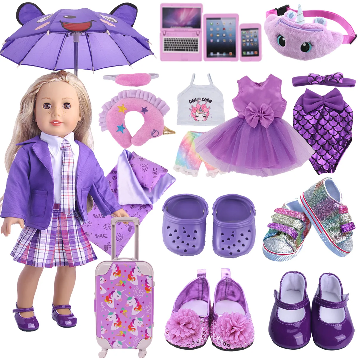 Doll Clothes Purple Series Dsinesy Unicorn Dress Doll Shoes For 18 Inch American&43m Reborn Baby Reborn New Born Doll Girl's Toy